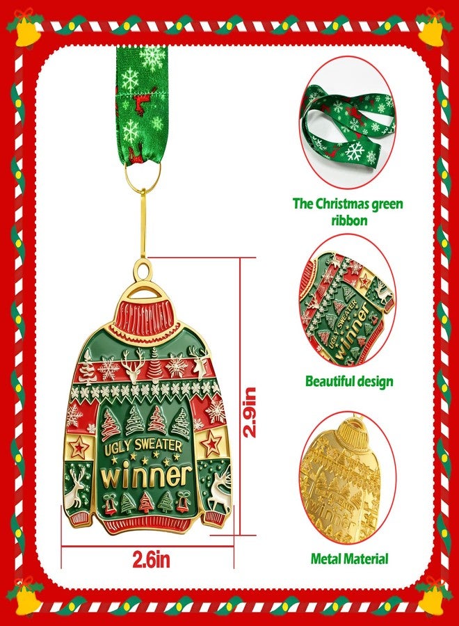 Dkomekii 3 Pcs Christmas Ugly Sweater Medal Award Contest Medals Christmas Tree Ornament for Ugly Sweater Contest 1st 2nd 3rd - Image 4