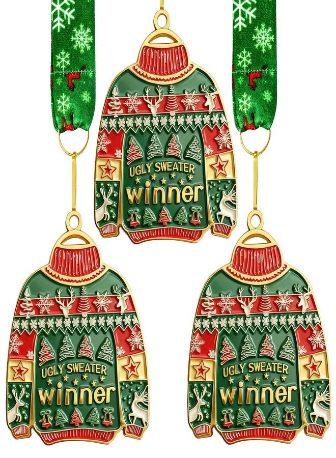 Dkomekii 3 Pcs Christmas Ugly Sweater Medal Award Contest Medals Christmas Tree Ornament for Ugly Sweater Contest 1st 2nd 3rd - Image 1