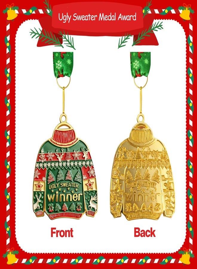 Dkomekii 3 Pcs Christmas Ugly Sweater Medal Award Contest Medals Christmas Tree Ornament for Ugly Sweater Contest 1st 2nd 3rd - Image 3