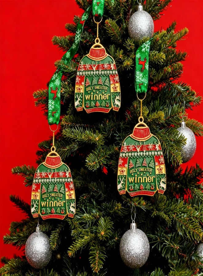 Dkomekii 3 Pcs Christmas Ugly Sweater Medal Award Contest Medals Christmas Tree Ornament for Ugly Sweater Contest 1st 2nd 3rd - Image 5