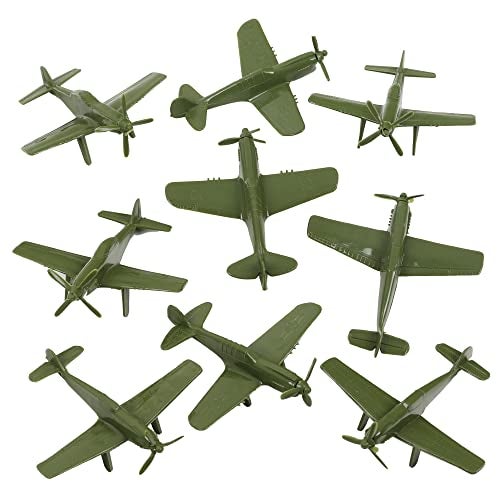 Tim Mee Toy TimMee WW2 Fighter Ace Planes OD Green 9pc Plastic Army Men Airplanes USA Made - Image 1