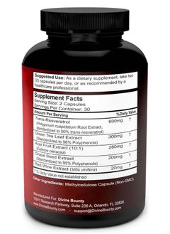 Divine Bounty Resveratrol Supplement - 1400mg Extra Strength Formula with Grape Seed Extract, Green Tea Extract, Red Wine Extract - 60 Veggie Capsules  - Image 2