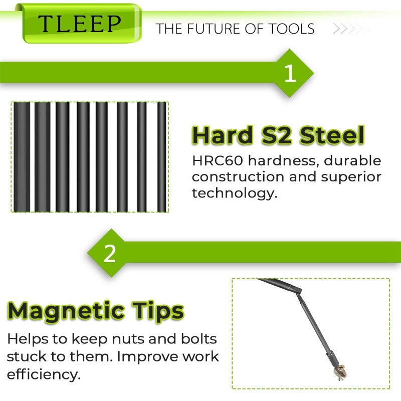 TLEEP 10 x Long 100MM 1/4 Inch Hex Head Allen Wrench Drill Bits, 5/16” to 5/64”, SAE, Magnetic Tips Screwdriver Socket Bit Set for Ikea Type Furniture (S2 Steel 5/16 inch to 5/64 inch) - Image 5