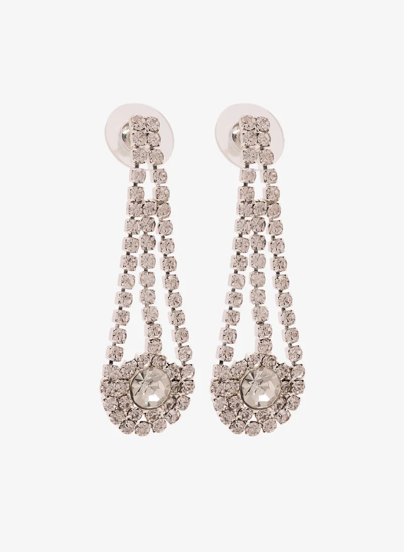 Ella Limited Edition Rhinestone Detail Small Drop Down Earrings Silver