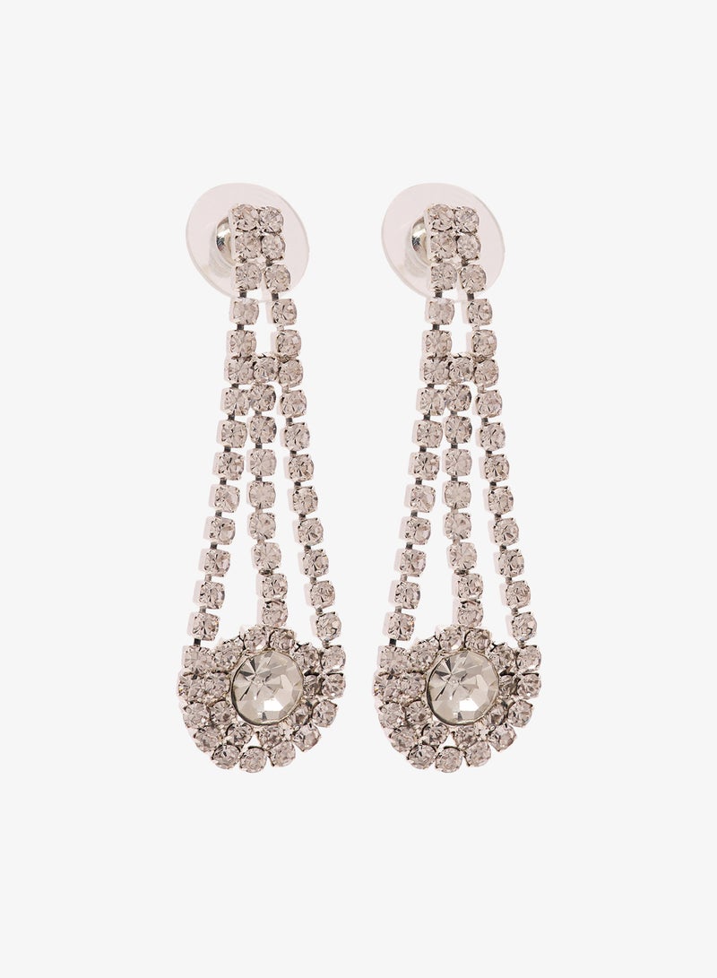 Ella Limited Edition Rhinestone Detail Small Drop Down Earrings Silver - Image 1