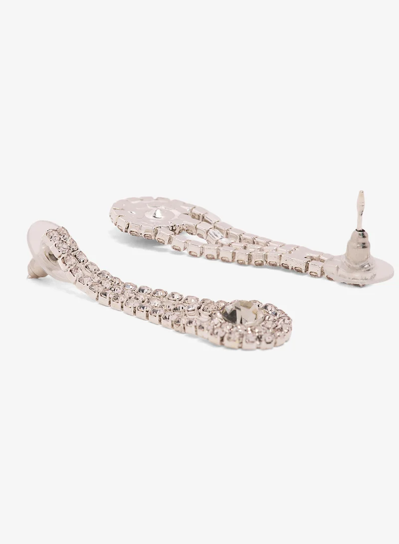 Ella Limited Edition Rhinestone Detail Small Drop Down Earrings Silver