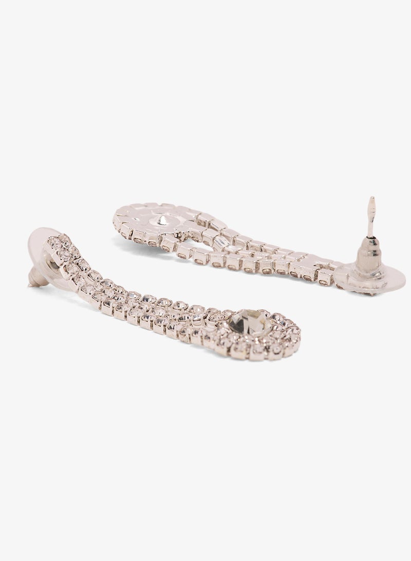 Ella Limited Edition Rhinestone Detail Small Drop Down Earrings Silver - Image 2