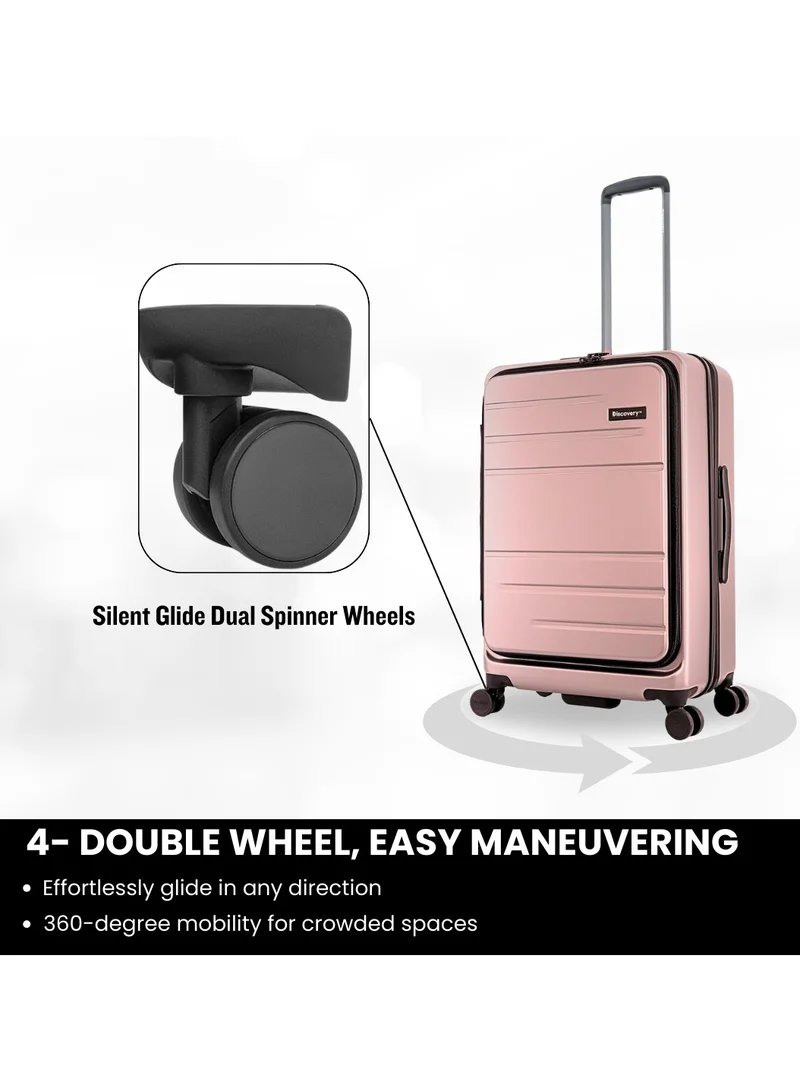 Discovery Discovery Patrol Hardside Check-In Medium Travel Suitcase, 100% PC Durable Ultra Lightweight Hard Shell Expandable Luggage, 4 Double Wheel, TSA Lock Trolley Bag Black (60 cm/24 Inch) Pink.