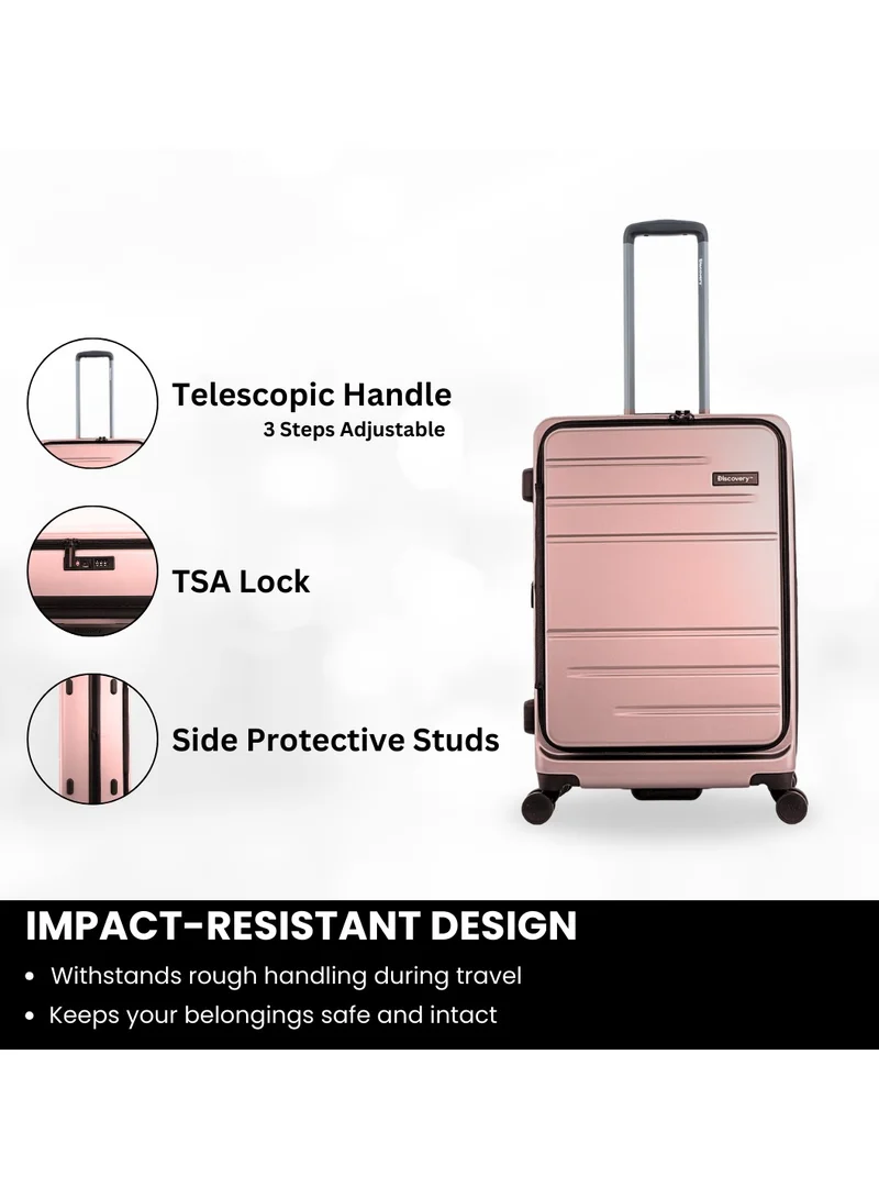 Discovery Discovery Patrol Hardside Check-In Medium Travel Suitcase, 100% PC Durable Ultra Lightweight Hard Shell Expandable Luggage, 4 Double Wheel, TSA Lock Trolley Bag Black (60 cm/24 Inch) Pink.
