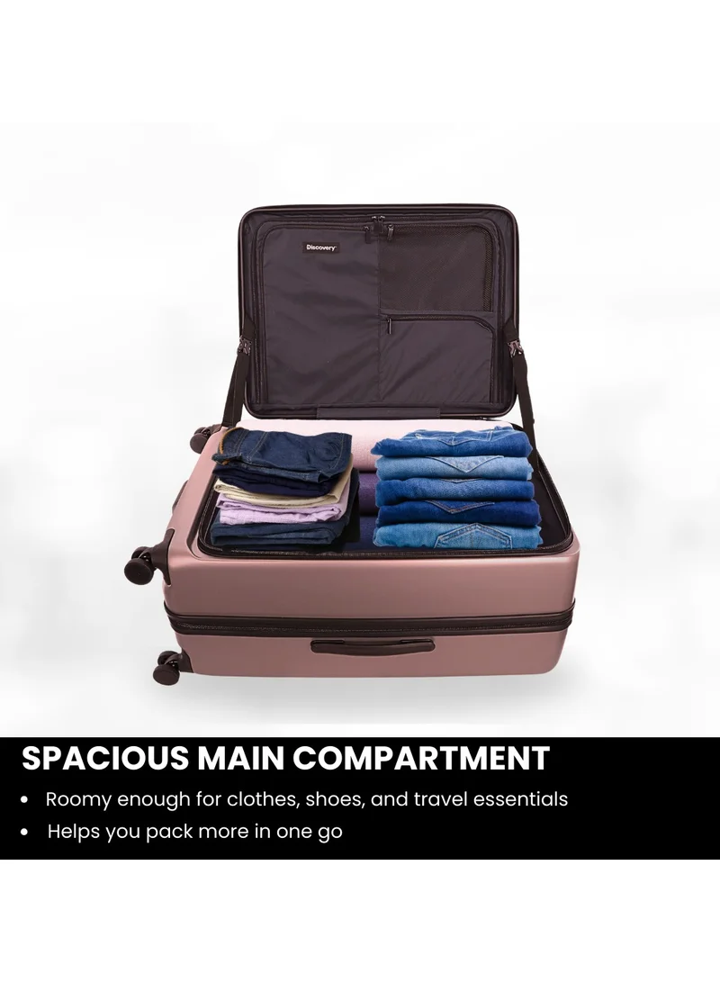 Discovery Discovery Patrol Hardside Check-In Medium Travel Suitcase, 100% PC Durable Ultra Lightweight Hard Shell Expandable Luggage, 4 Double Wheel, TSA Lock Trolley Bag Black (60 cm/24 Inch) Pink.