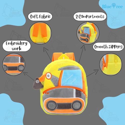 blue tree School Bag for Cute kids for (1-6 Years), Soft Plush Excavator Truck Bag for toddlers, Embroidery Travel Backpack for Baby Boys and Girls - Image 3