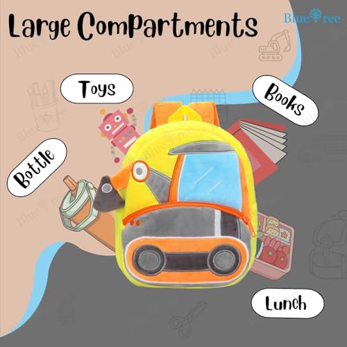 blue tree School Bag for Cute kids for (1-6 Years), Soft Plush Excavator Truck Bag for toddlers, Embroidery Travel Backpack for Baby Boys and Girls - Image 4