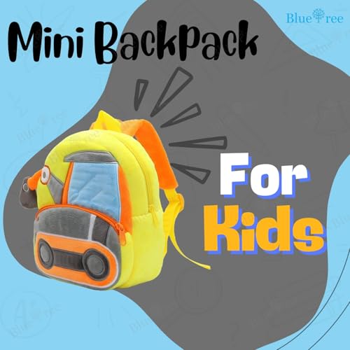 blue tree School Bag for Cute kids for (1-6 Years), Soft Plush Excavator Truck Bag for toddlers, Embroidery Travel Backpack for Baby Boys and Girls - Image 2