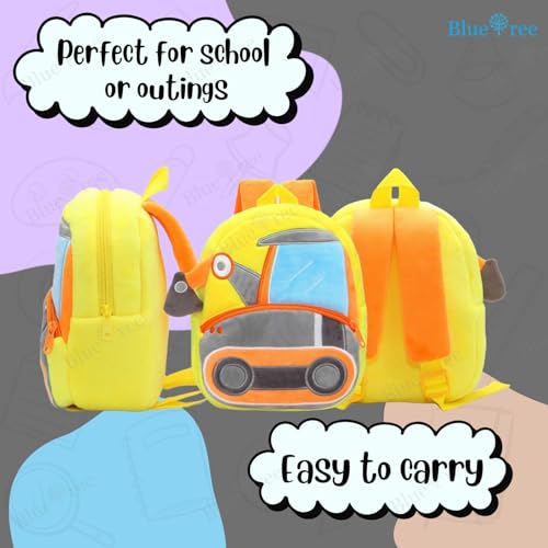 blue tree School Bag for Cute kids for (1-6 Years), Soft Plush Excavator Truck Bag for toddlers, Embroidery Travel Backpack for Baby Boys and Girls - Image 5