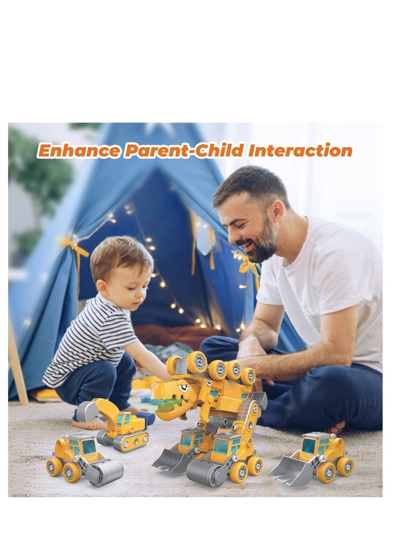 Loquat Construction Truck Toys, 5-in-1 Take Apart Dinosaur Transform Vehicles Set with Egg  Screwdriver, Light Sound, Educational STEM Building Toys Gifts for 4+ Year Old Boys Girls - Image 3