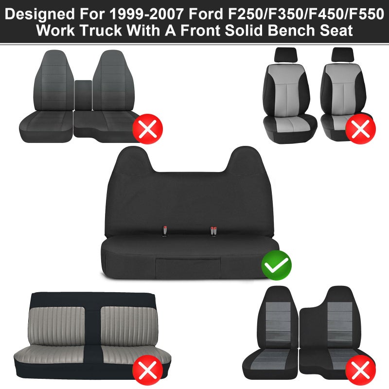 SPORTULI Front Bench Seat Cover Compatible with 1999-2007 Ford F250/F350/F450/F550 Work Truck with Front Solid Bench Seat, 600D Oxford Cloth Heavy Duty Waterproof Non-Slip Custom-fit Front Bench Seat Cover - Image 3