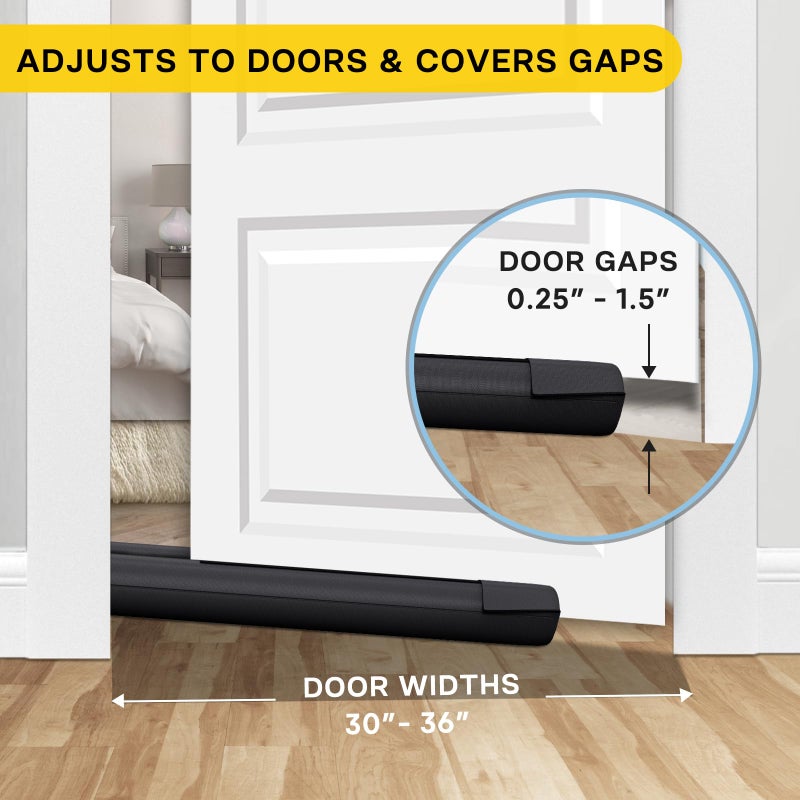 Comfyanno Under Door Draft Stopper 30-36 Inch Bottom Of Door Gap Draft Noise Blocker Adjustable Door Seal Protector Guard For Cold Air Sound Light Wind Dust Sweep - Black - Image 4