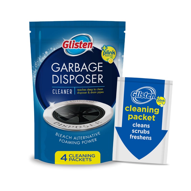 Glisten Garbage Disposer Cleaner and Freshener, Sink Disposal Odor Eliminator with Foaming Action, Lemon Scent, Made in the USA, 4 Packets - Image 1