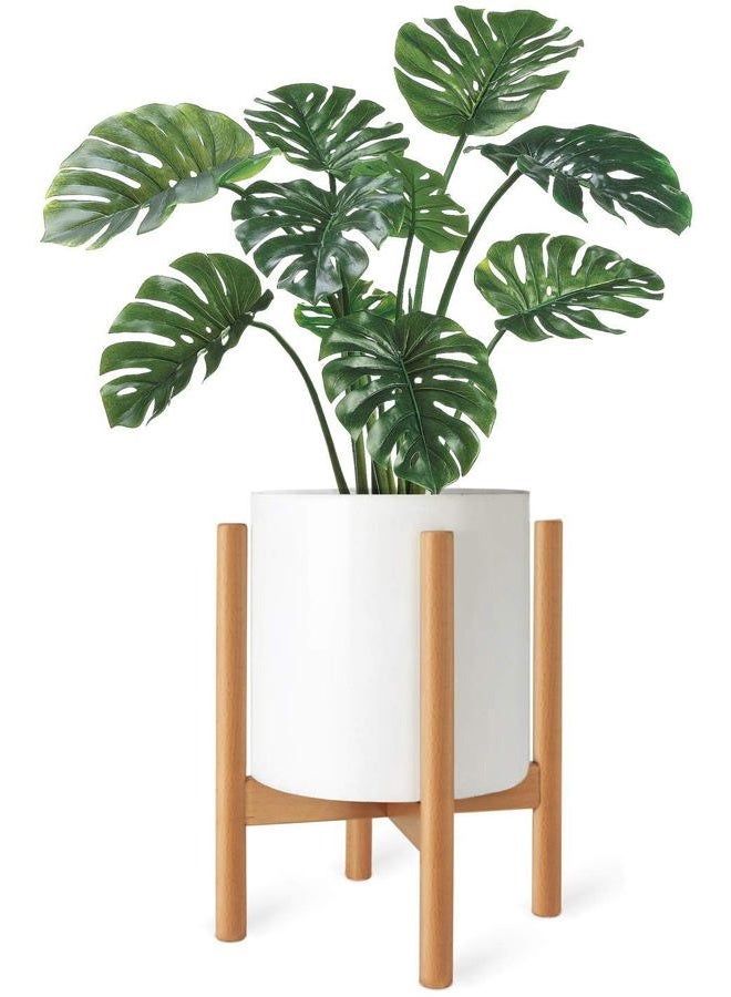 Mkono Plant Stand Mid Century Wood Flower Pot Holder (Plant Pot NOT Included) Modern Potted Stand Indoor Display Rack Rustic Decor, Up to 10 Inch Planter, Natural - Image 1