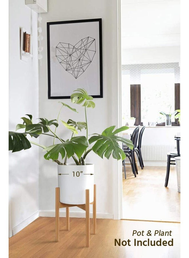 Mkono Plant Stand Mid Century Wood Flower Pot Holder (Plant Pot NOT Included) Modern Potted Stand Indoor Display Rack Rustic Decor, Up to 10 Inch Planter, Natural - Image 2