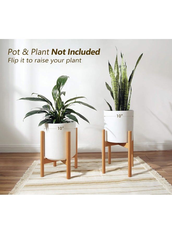 Mkono Plant Stand Mid Century Wood Flower Pot Holder (Plant Pot NOT Included) Modern Potted Stand Indoor Display Rack Rustic Decor, Up to 10 Inch Planter, Natural - Image 3