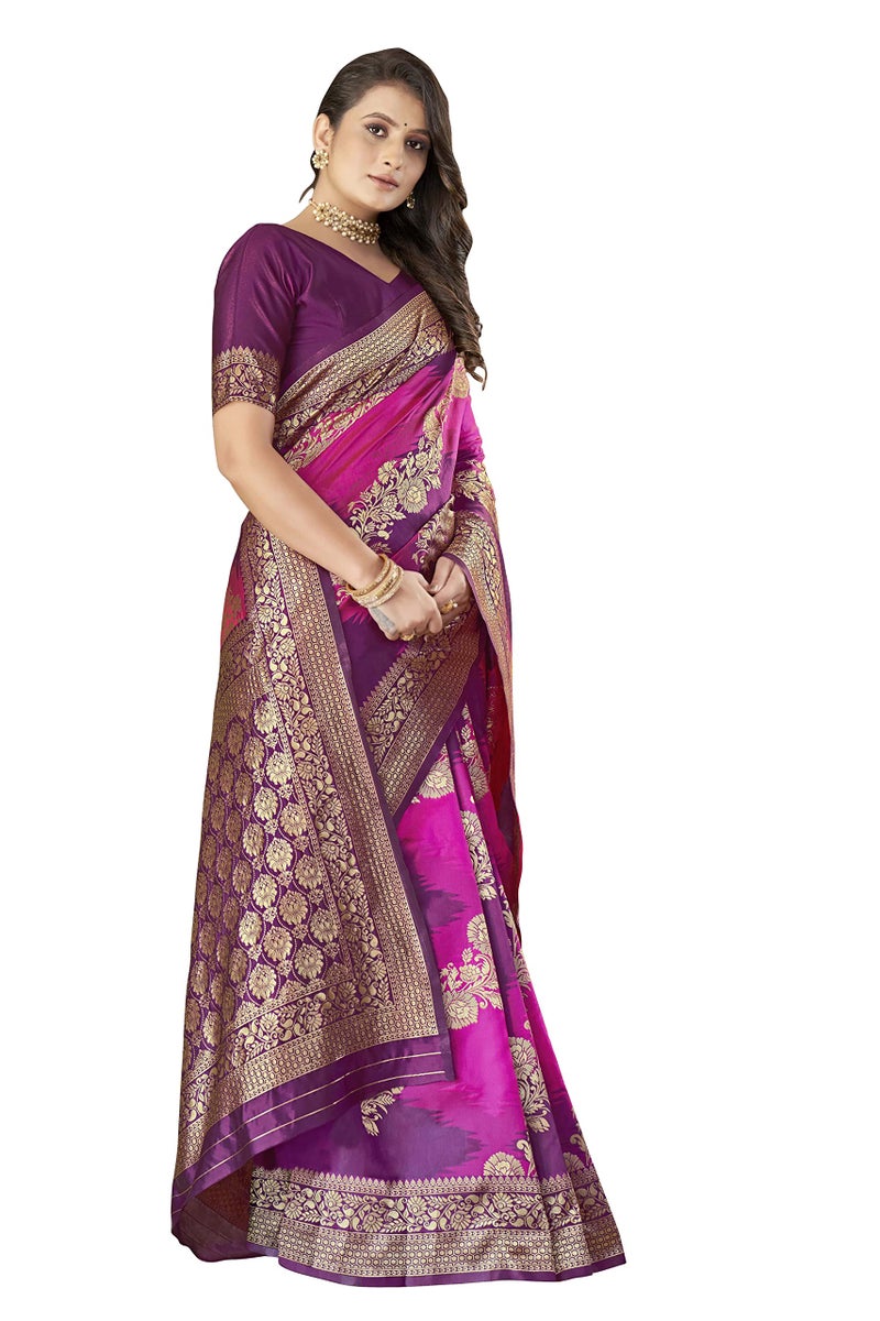 MANOHARI Traditional Banarasi Silk Purple Heavy Woven Jacquard Work 5.5 Meter Saree With 0.8 Meter Embroidery Blouse Piece_Mn1704-1 - Womens - Image 5