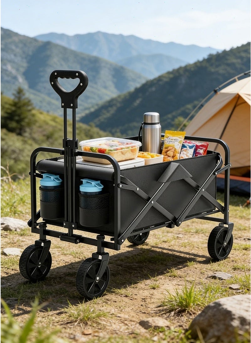 Yoawllty Folding Handcart, Portable Folding Shopping Cart, Ideal for Camping, Shopping, Gardening, Beaches, Lawns, Sandy Terrains, and Fishing (Black) - Image 1