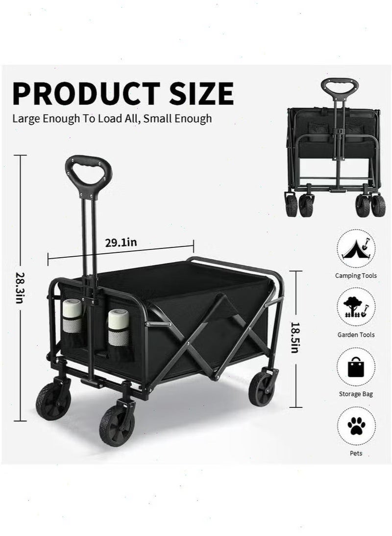 Yoawllty Folding Handcart, Portable Folding Shopping Cart, Ideal for Camping, Shopping, Gardening, Beaches, Lawns, Sandy Terrains, and Fishing (Black) - Image 2