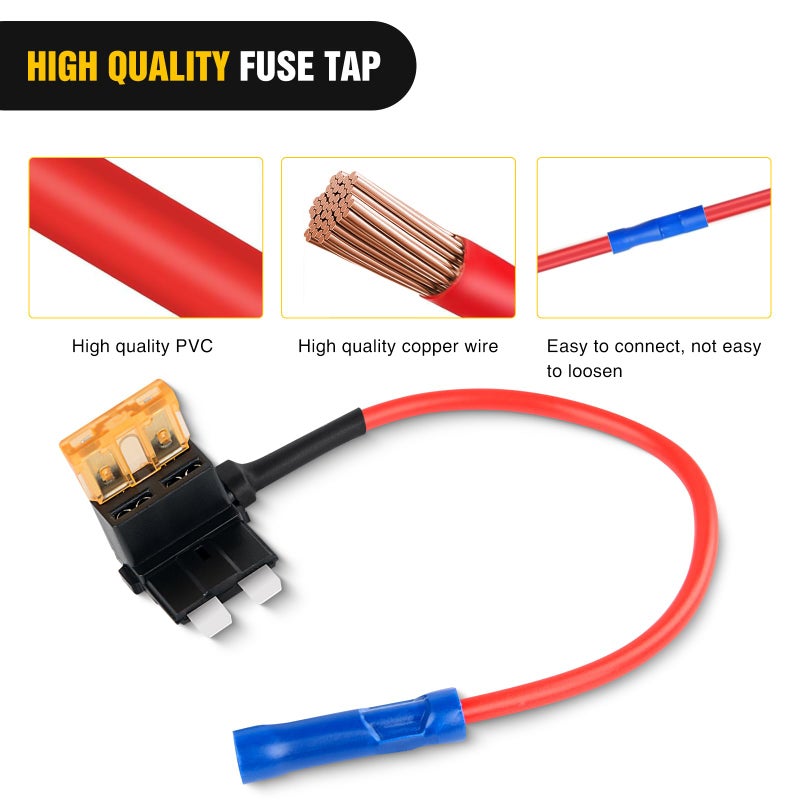 Nilight 12V Car Add-a-Circuit Fuse TAP Adapter with 5 Amp Standard APR ATO ATC Blade Fuse Set for Cars Trucks Boats, Multicolor, Pack of 10 - Image 3