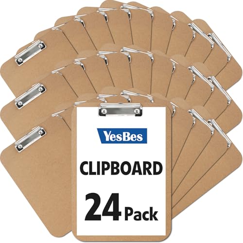 YesBes 24 Pack Clipboards Bulk, Clip Boards 8.5x11 Standard Letter Size, Clipboards for Classroom, Wooden Clipboard, Hardboard Office Clipboard, Classroom Supplies - Image 1
