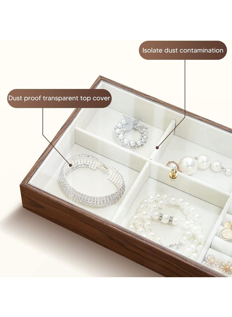 GGOOT Jewelry Organizer with Transparent Lid, Jewelry Boxes for Women Earring Rings Bangle Bracelet and Necklace Holder, Storage Tray Walnut Large Sapce Multifunction - Image 2