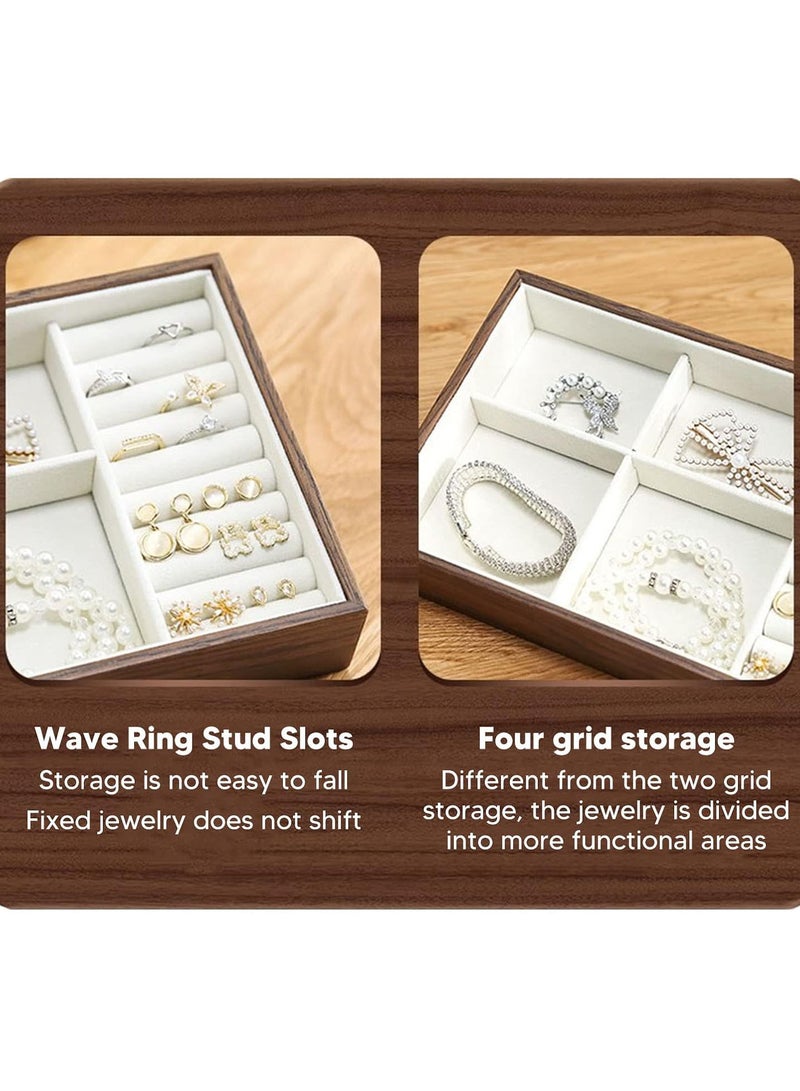 GGOOT Jewelry Organizer with Transparent Lid, Jewelry Boxes for Women Earring Rings Bangle Bracelet and Necklace Holder, Storage Tray Walnut Large Sapce Multifunction - Image 3