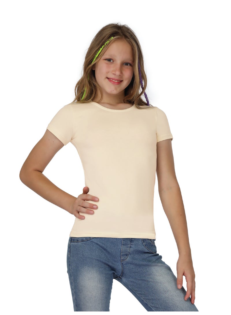 جولد كراون بدي للبنات مريح من القطن نصف كم - بيج - Image 1