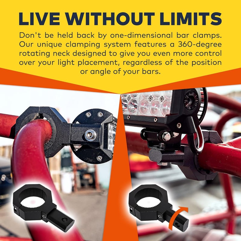 LAMPHUS Off-Road ATV UTV Light Bar Mounts Mounting Bracket Clamp Kits [1"/1.5"/1.75"/2" Inch] [360-Degree] [2 x Stud Size] Aluminium Unit Bull Roll Cage Clamps Mount - Image 2