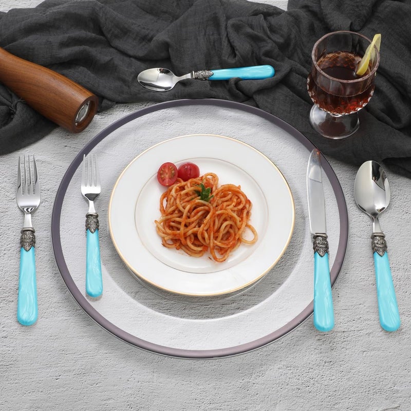 CATHYLIN 20 pieces 1810 Stainless Steel Silverware Sets With Blue HandleVintage Cutlery SetsSliverware set Service for 4Dishware Safe 20 Blue - Image 2