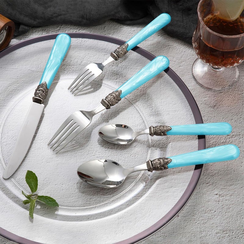 CATHYLIN 20 pieces 1810 Stainless Steel Silverware Sets With Blue HandleVintage Cutlery SetsSliverware set Service for 4Dishware Safe 20 Blue - Image 4