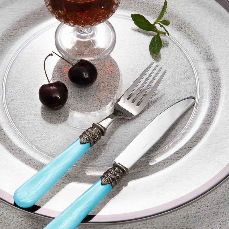 CATHYLIN 20 pieces 1810 Stainless Steel Silverware Sets With Blue HandleVintage Cutlery SetsSliverware set Service for 4Dishware Safe 20 Blue - Image 3