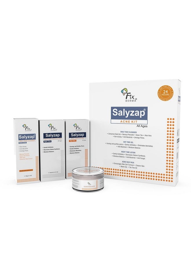 FIXDERMA - Salyzap Acne Kit, Acne Kit For Face, Acne Control Kit, Complete Skincare Regimen For Acne And Dark Spots, Includes Salyzap Facewash, Day Time Gel, Night Time Gel And Face Pack, - Image 1