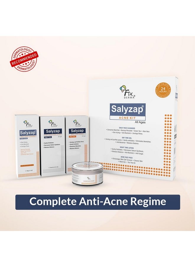FIXDERMA - Salyzap Acne Kit, Acne Kit For Face, Acne Control Kit, Complete Skincare Regimen For Acne And Dark Spots, Includes Salyzap Facewash, Day Time Gel, Night Time Gel And Face Pack, - Image 1