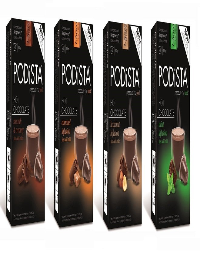 PODiSTA Hot Chocolate Nespresso Original Line Compatible Capsules Hot Cocoa Pods - Variety Pack - 4 Flavors / 4 Boxes - 40 Pod Package - Image 1