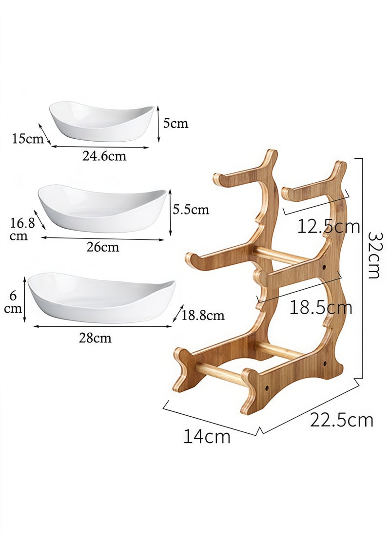 إتش كيو جيمنغ سلة فواكه من 3 طبقات لطاولة المطبخ ومنظم سطح الطاولة ووعاء الفاكهة مع حامل خشبي وحامل فواكه ذو طبقات بيضاء وطبق حلوى الفواكه والخضروات ومنظم الوجبات الخفيفة للمكسرات والكعك والحلوى - Image 2