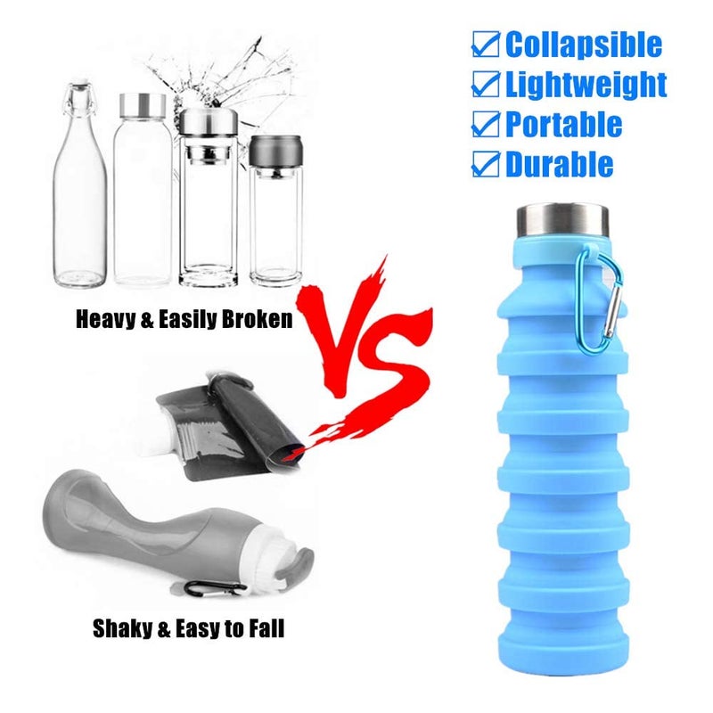 Baskety BPA Free Travel Silicone Collapsible Water Bottle with Carabiner Reusable Foldable Portable Lightweight Sports bottles for Gym Camping Hiking - Image 4