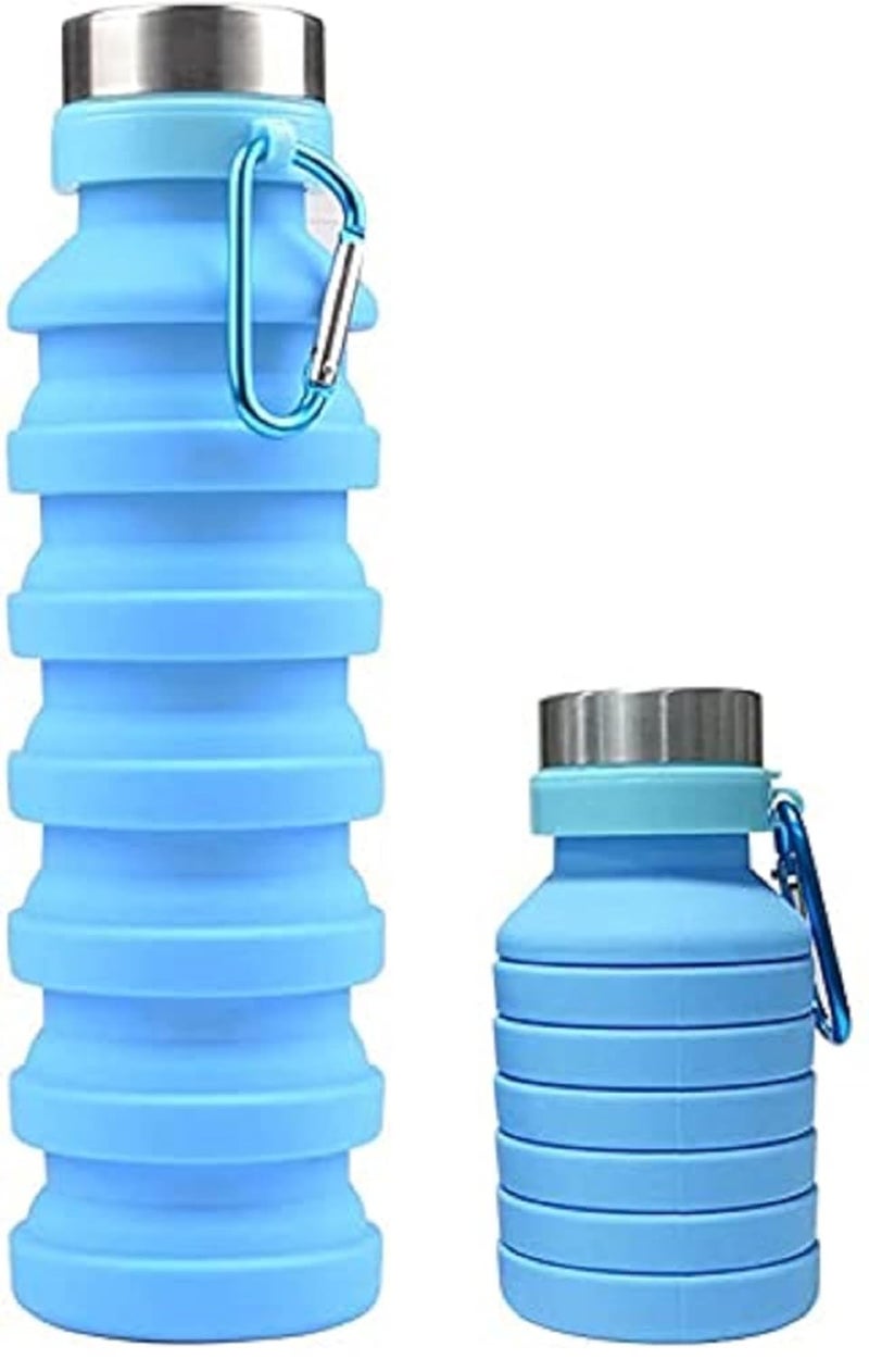Baskety BPA Free Travel Silicone Collapsible Water Bottle with Carabiner Reusable Foldable Portable Lightweight Sports bottles for Gym Camping Hiking - Image 1