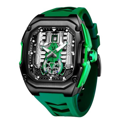 LILUOKE Phantom Engine Watch Mens Luxury Sports Watch Inspired by RollsRoyes V12 Engine Design Skeleton Dial Luminous Hands Silicone Strap DTLK9031G03 - Image 1