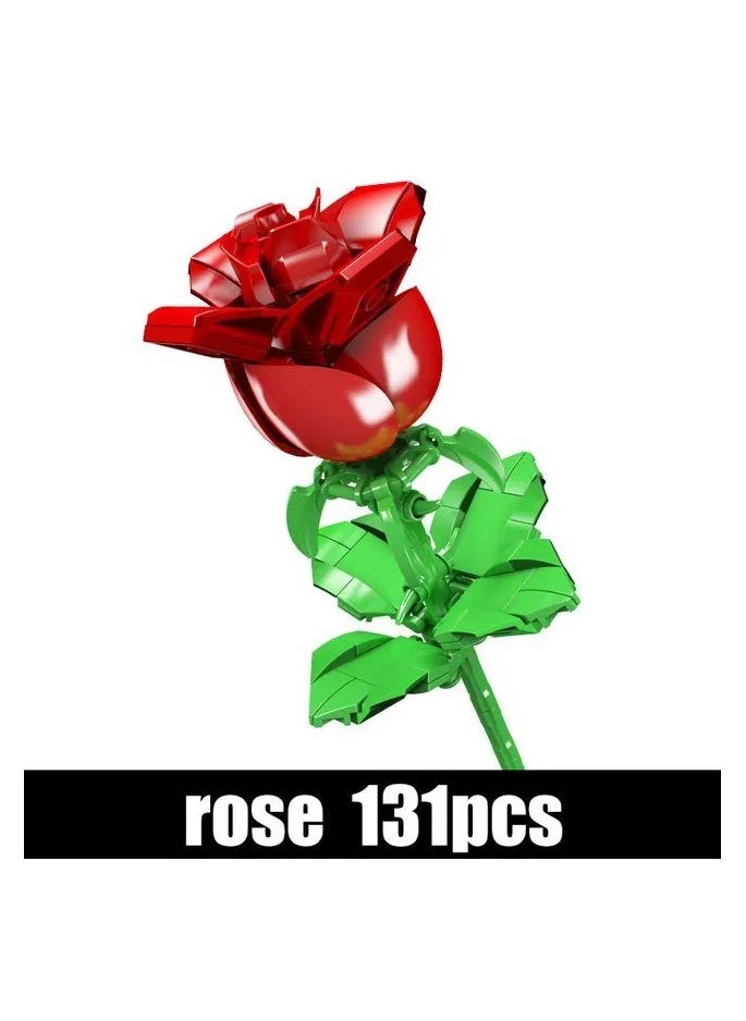 mould king 24005 Rose flower building blocks, plant collection, 131 pieces, DIY artificial flowers, clips, suitable for Valentine's Day, birthday gifts (excluding vases)  - Image 3