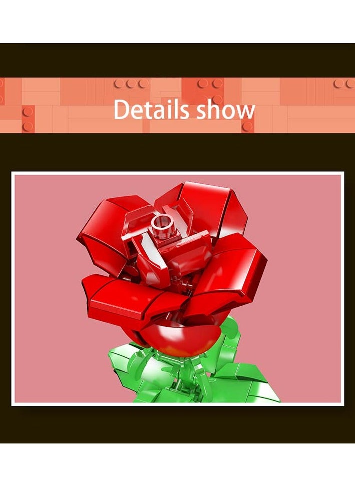 mould king 24005 Rose flower building blocks, plant collection, 131 pieces, DIY artificial flowers, clips, suitable for Valentine's Day, birthday gifts (excluding vases)  - Image 5