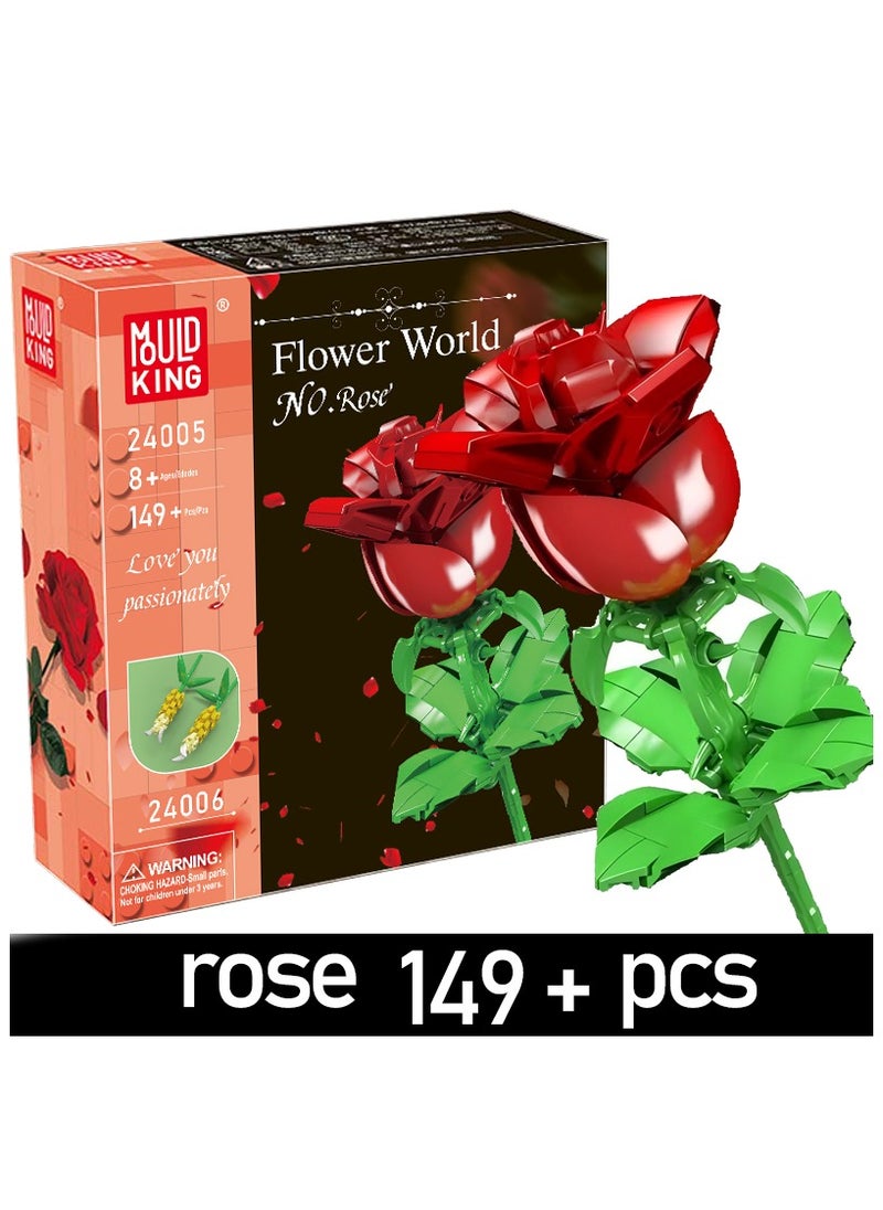 mould king 24005 Rose flower building blocks, plant collection, 131 pieces, DIY artificial flowers, clips, suitable for Valentine's Day, birthday gifts (excluding vases)  - Image 1