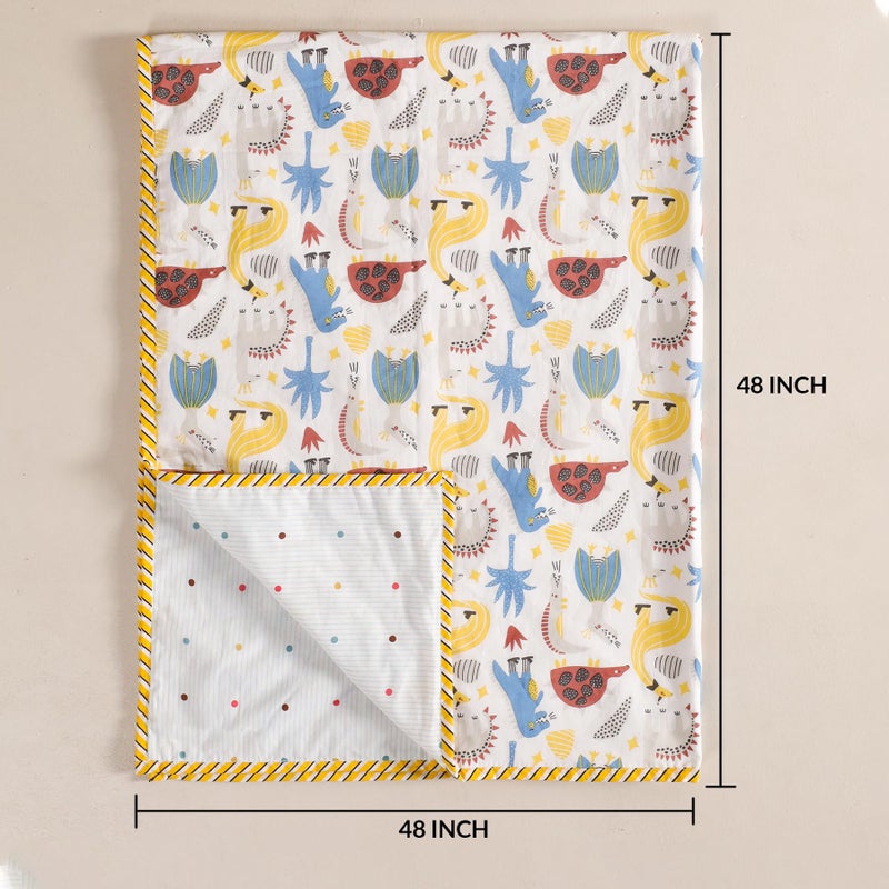 HOMEMONDE 100% Cotton Reversible Dohar for Newborn Baby Boy and Girl, 3 Layer Baby Dohar, Soft & Breathable, Ideal for All Seasons, 0-4 Years, Size- 48" x 48" (122 cm x 122 cm) - Dino Adventure - Image 3
