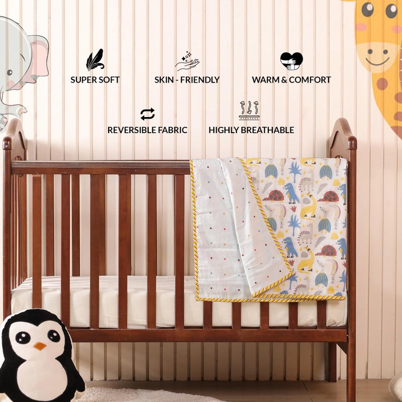 HOMEMONDE 100% Cotton Reversible Dohar for Newborn Baby Boy and Girl, 3 Layer Baby Dohar, Soft & Breathable, Ideal for All Seasons, 0-4 Years, Size- 48" x 48" (122 cm x 122 cm) - Dino Adventure - Image 4