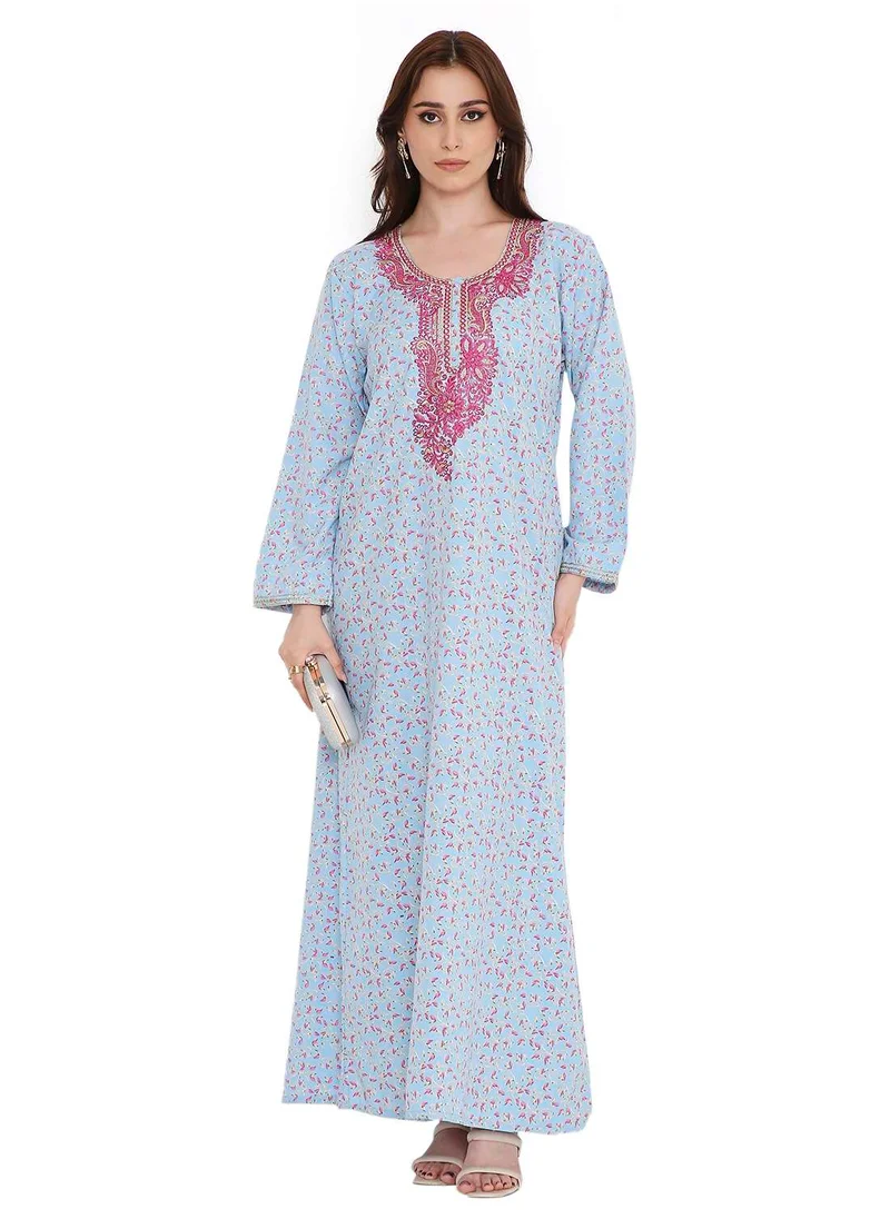 هانا آند سارا elegant thread embroidery with tiny prints arabic kaftan jalabiya dresses